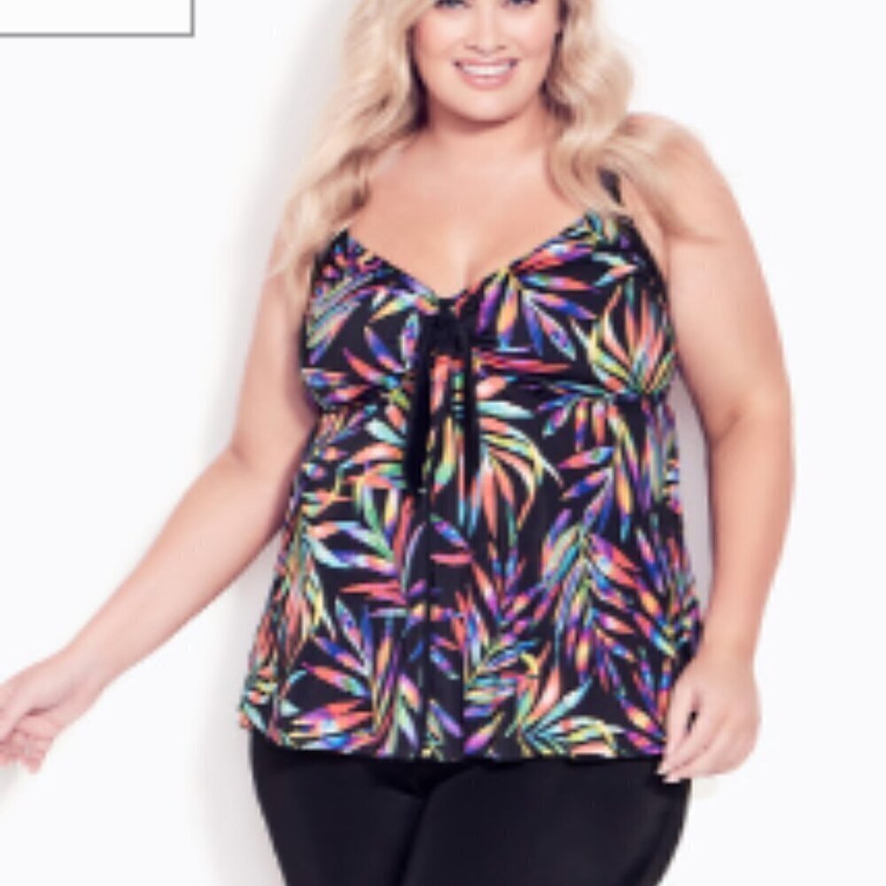 Avenue Color Prism Fly Away Tankini Swimsuit Top Size 14
